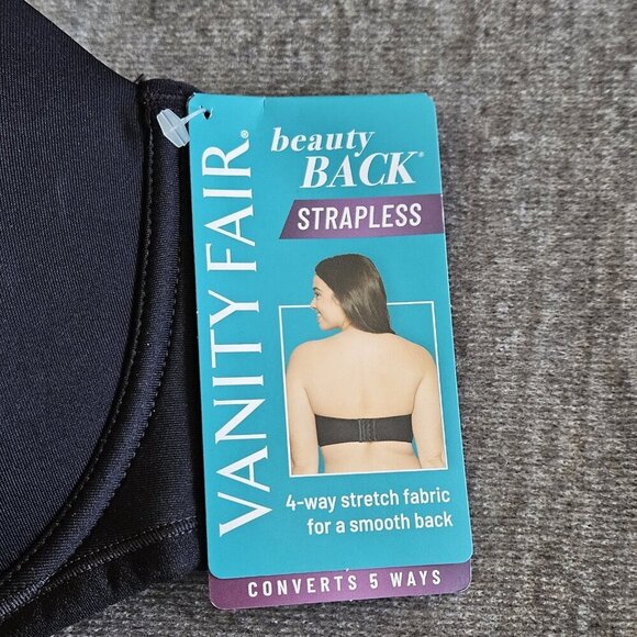 Vanity Fair 38B Black Beauty Back Strapless Bra Removable Straps 74380 Stretch - Picture 5 of 16